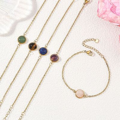Half Round Natural Gemstone Bead Link Bracelets BJEW-JB14119-1