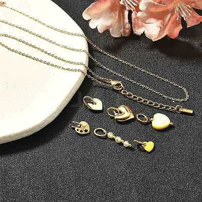 Enamel & Shell Pearl & Glass Heart Pendant & Necklaces & Bracelets Sets SJEW-Q002-03G-1