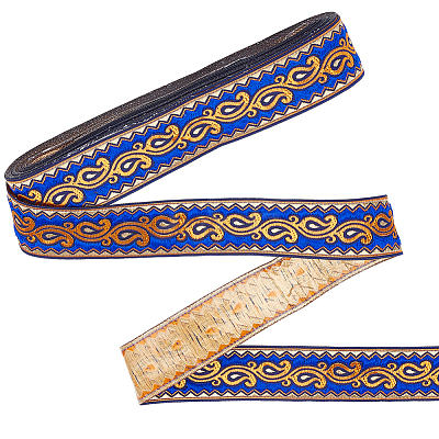 Ethnic Style Polyester Jacquard Leaf Ribbons SRIB-WH0011-198A-1