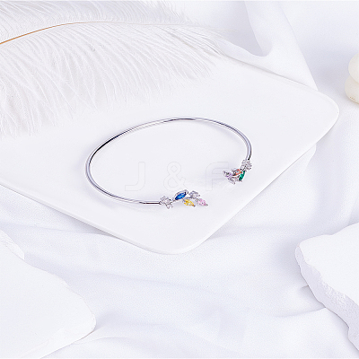 1Pc Elegant Brass Cubic Zirconia Leaf Cuff Bangles for Women BJEW-LP0003-33P-01-1