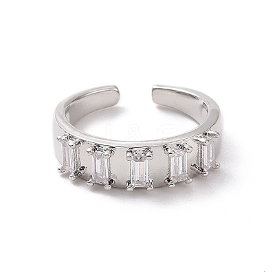 Clear Cubic Zirconia Rectangle Open Cuff Ring RJEW-H127-01P-1