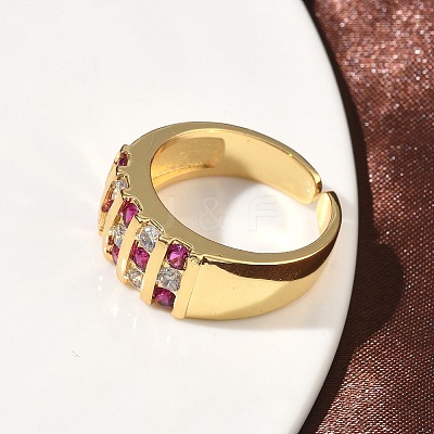 Brass Micro Pave Cubic Zirconia Cuff Open Rings RJEW-C158-04G-1