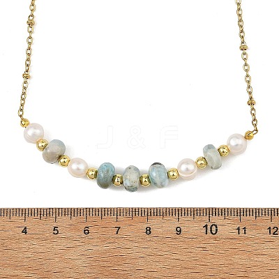 Rondelle Natural Larimar & Natural Cultured Freshwater Pearl Beaded Necklaces with 304 Stainless Steel Satellite Chains NJEW-JN06641-1