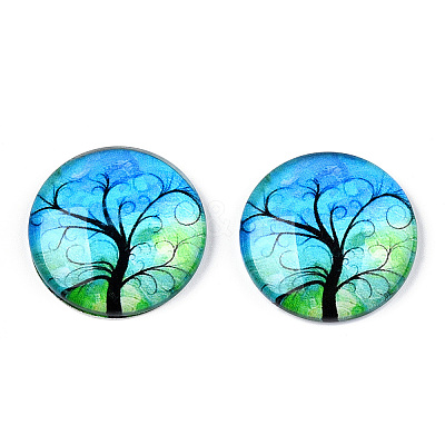 Half Round/Dome Tree Pattern Glass Flatback Cabochons for DIY Projects GGLA-Q037-25mm-M28-03-1