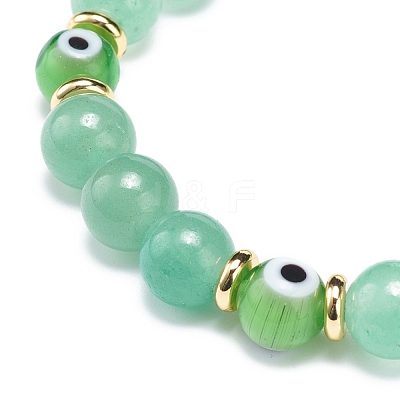 Natural Green Aventurine & Lampwork Evil Eye Round Beaded Stretch Bracelet BJEW-JB08713-07-1