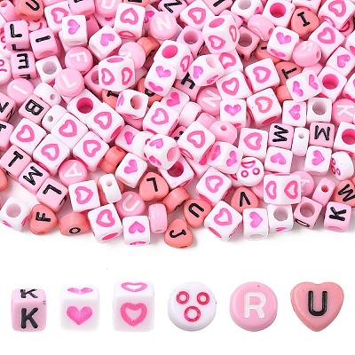 300Pcs 6 Styles Opaque Acrylic Enamel Beads MACR-YW0004-26-1