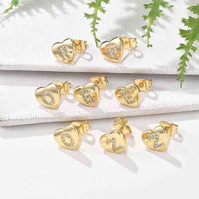 Rack Plating Brass Micro Pave Clear Cubic Zirconia Stud Earrings EJEW-K299-01G-1