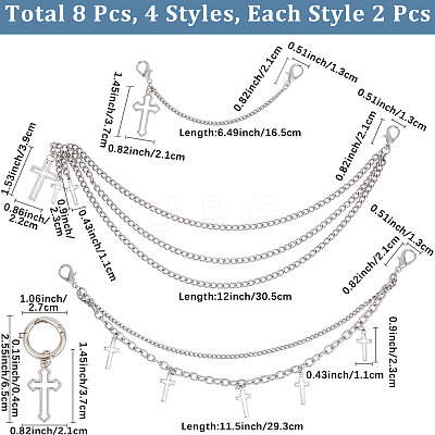 8Pcs 4 Styles Cross Zinc Alloy Shoe Curb Chains & Shoe Charms AJEW-CP0006-43-1