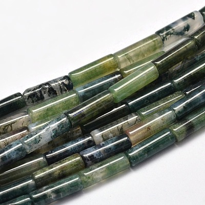 Natural Moss Agate Column Bead Strands X-G-F247-01B-1