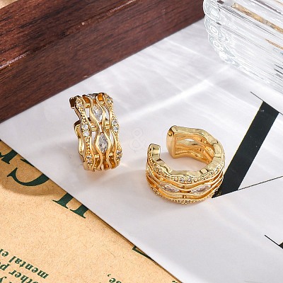 Rack Plating Brass Micro Pave Clear Cubic Zirconia Cuff Earrings for Women EJEW-C125-24G-G-1