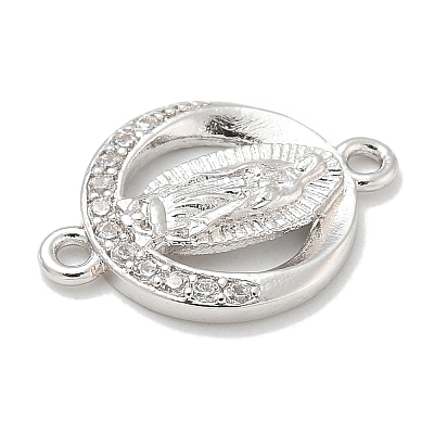 Rack Plating Brass Micro Pave Clear Cubic Zirconia Religion Virgin Mary Connector Charms KK-L224-094P-07-1
