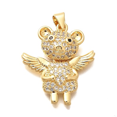 Rack Plating Brass Micro Pave Clear Cubic Zirconia Pendants KK-M309-39I-G-1
