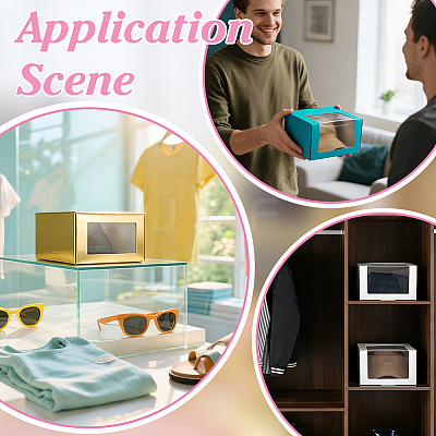 Foldable Cardboard Gift Cap Storage Boxes with Clear PVC Window CON-WH0099-66C-1