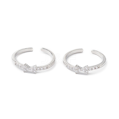 Clear Cubic Zirconia Bowknot Open Cuff Ring RJEW-C056-06P-1