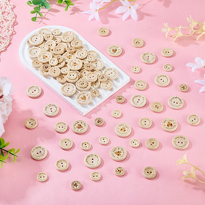 120Pcs 6 Styles Wooden Buttons BUTT-TA0001-33-1