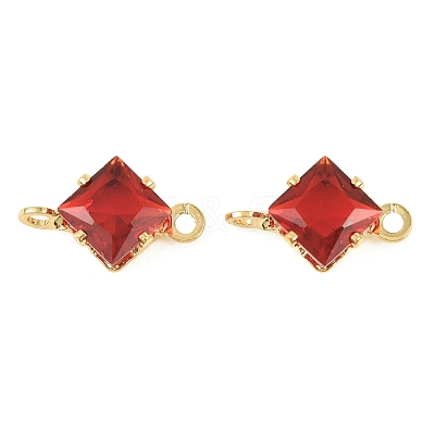 Brass Pave Cubic Zirconia Rhombus Connector Charms KK-P347-04G-03-1