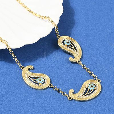 Brass Micro Pave Clear & Sky Blue Cubic Zirconia Teardrop Evil Eye Link Chain Necklaces KK-H203-14G-1
