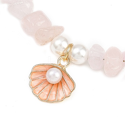 Zinc Alloy Enamel Shell Shape Charm Round Shell Pearl & Dyed Synthetic Turquoise Starfish & Natural Rose Quartz Chip Beaded Anklets AJEW-AN00735-03-1