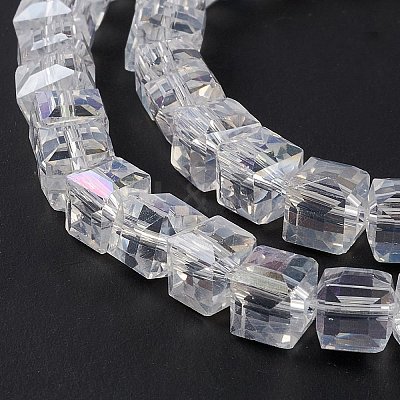 Electroplate Glass Beads Strands X-EGLA-D018-8x8mm-01-1