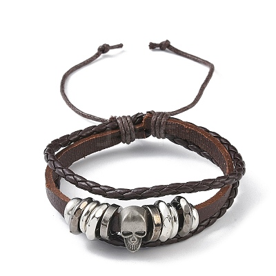 PU Leather & Waxed Cords Triple Layer Multi-strand Bracelets BJEW-G709-03-1