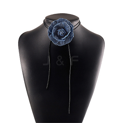 Denim Rose Flower Lace-up Choker Necklaces for Women FS-WG56290-01-1
