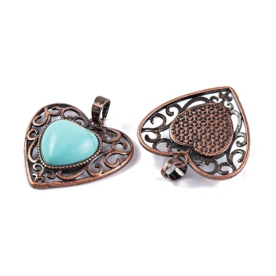 Synthetic Turquoise Peach Love Heart Pendants G-G158-01-04-1