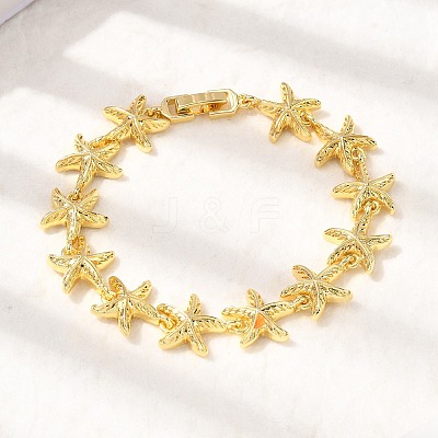 Summer Beach Brass Starfish Link Chain Bracelets BJEW-C118-04G-1