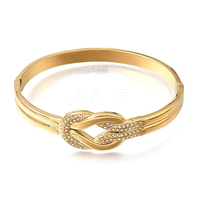 304 Stainless Steel Crystal Rhinestone Knot Hinged Cuff Bangles for Women SA-CBAF851-09G-1