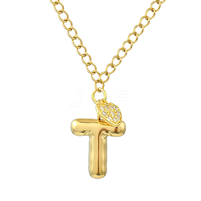 304 Stainless Steel Clear Cubic Zirconia Heart & Letter Pendant Curb Chain Necklaces for Women NJEW-FS00012-27T-1