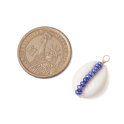 6Pcs 6 Styles Natural Cowrie Shell & Glass Seed Beads Pendants PALLOY-JF02759-07-1