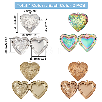 8Pcs 4 Style 304 Stainless Steel & 316 Stainless Steel Locket Pendants STAS-UN0027-58-1