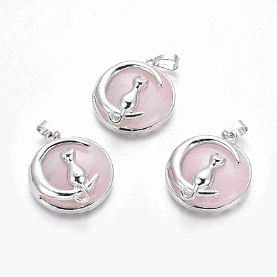 Natural Rose Quartz Kitten Pendants G-J386-B09-1