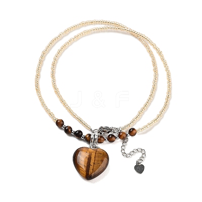 Natural Tiger Eye Heart Pendant Necklaces NJEW-G143-02B-1
