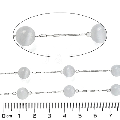 304 Stainless Steel with Glass Cat Eye Link Chains CHS-G038-08P-05-1