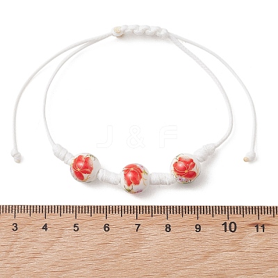 Adjustable Handmade Flower Printed Porcelain Beads Braided Beaded Bracelets for Women BJEW-JB13580-1