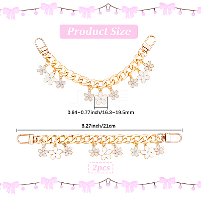 2Pcs Alloy Enamel White Flower Pendant Aluminum Curb Chain Bag Decorative Chains HJEW-BBC0001-36-1
