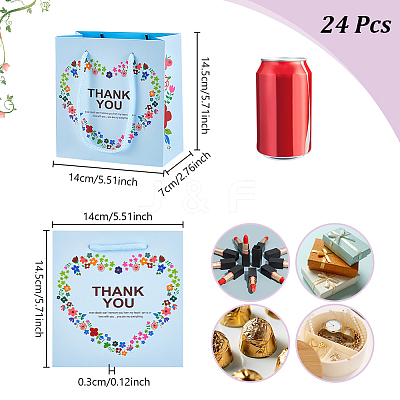 Heart Flower Thank You Printed Paper Storage Gift Tote Bags for Wedding Party Gift Wrapping Bags ABAG-WH0038-77B-1