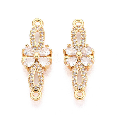 Brass Pave Clear Cubic Zirconia Links/Connector Charms KK-T077-66G-1