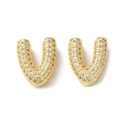 Rack Plating Brass Micro Pave Cubic Zirconia Slide Charms KK-C084-34G-V-1