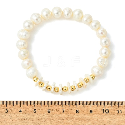 Natural Cultured Freshwater Pearl & Brass Beaded Stretch Bracelets for Women BJEW-JB13998-1