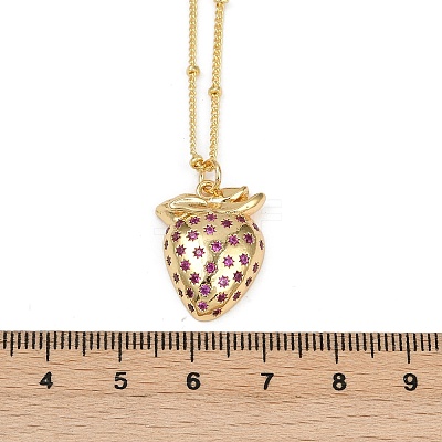 Brass Micro Pave Camellia Cubic Zirconia Fruit Pendant Necklaces for Women NJEW-U042-02A-G-1