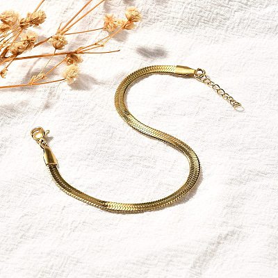 Ion Plating(IP) Unisex 304 Stainless Steel Herringbone Chain Bracelets LS-BJEW-O177-01A-G-1