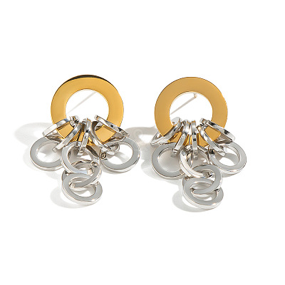 Two Tone 304 Stainless Steel Stud Dangle Earrings for Women DN8628-1