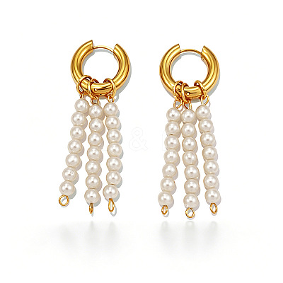 304 Stainless Steel & Plastic Pearl Dangle Earrings WGCE3F8-02-1