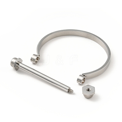 Non-Tarnish 304 Stainless Steel D Shape Bar Screw Bangle BJEW-G636-05B-P-1