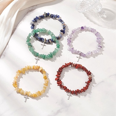 Natural Gemstone Chip Beads  Stretch Bracelets BJEW-JB13250-1
