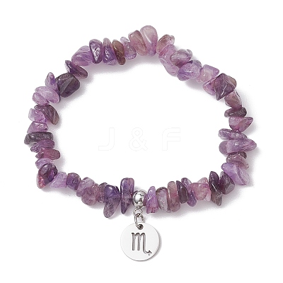 Natural Amethyst Chip Beaded Stretch Bracelets BJEW-JB11133-10-1