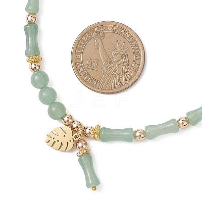 Natural Green Aventurine & Synthetic Non-magnetic Hematite Bamboo Joint Beaded Necklaces NJEW-JN05725-02-1
