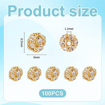 100Pcs Brass Rhinestone Beads KK-UN0005-13G-1