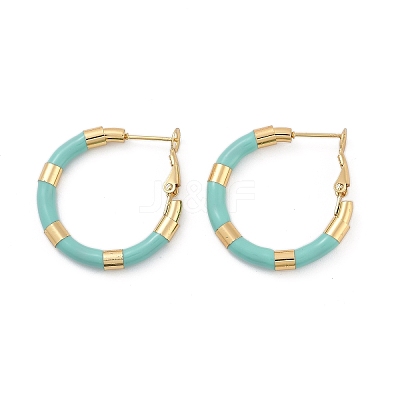 PVD Vacuum Plating 201 Stainless Steel Enamel Hoop Earrings for Women EJEW-B016-33F-1